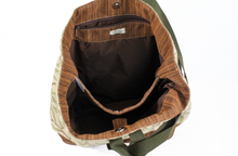 Load image into Gallery viewer, Handmade Bamboo Green & Light Gold Backpack