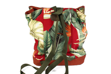 Load image into Gallery viewer, Handmade Red & Green Retro Hawaiian Bark Cloth Backpack