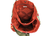 Load image into Gallery viewer, Handmade Red & Green Retro Hawaiian Bark Cloth Backpack