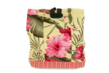 Load image into Gallery viewer, Handmade Yellow & Pink Hibiscus Hawaiian Bark Cloth Backpack