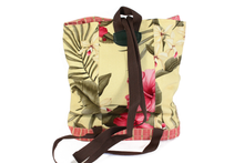 Load image into Gallery viewer, Handmade Yellow & Pink Hibiscus Hawaiian Bark Cloth Backpack