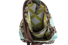 Load image into Gallery viewer, Handmade Light Blue & Brown Hawaiian Bark Cloth Backpack
