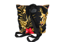 Load image into Gallery viewer, Handmade Black and Red Hibiscus Hawaiian Bark Cloth Backpack