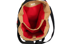 Load image into Gallery viewer, Handmade Black and Red Hibiscus Hawaiian Bark Cloth Backpack