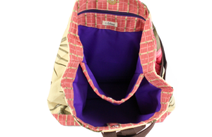 Handmade Yellow & Pink Hibiscus Hawaiian Bark Cloth Backpack