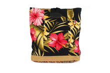 Load image into Gallery viewer, Handmade Black and Red Hibiscus Hawaiian Bark Cloth Backpack
