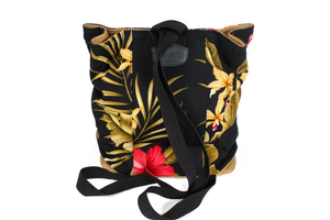 Handmade Black and Red Hibiscus Hawaiian Bark Cloth Backpack